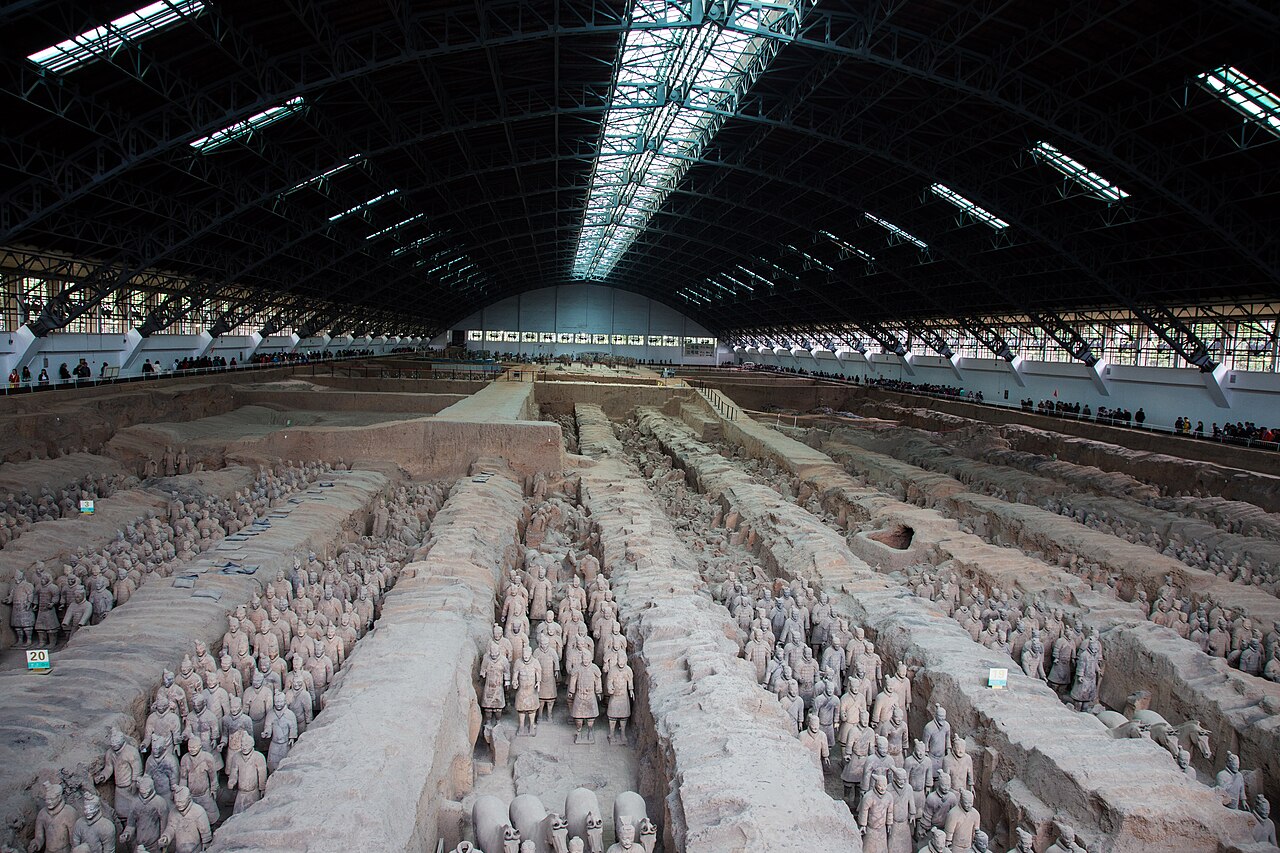 Rows of terracotta soldiers inside the first excavation pit near Xi'an